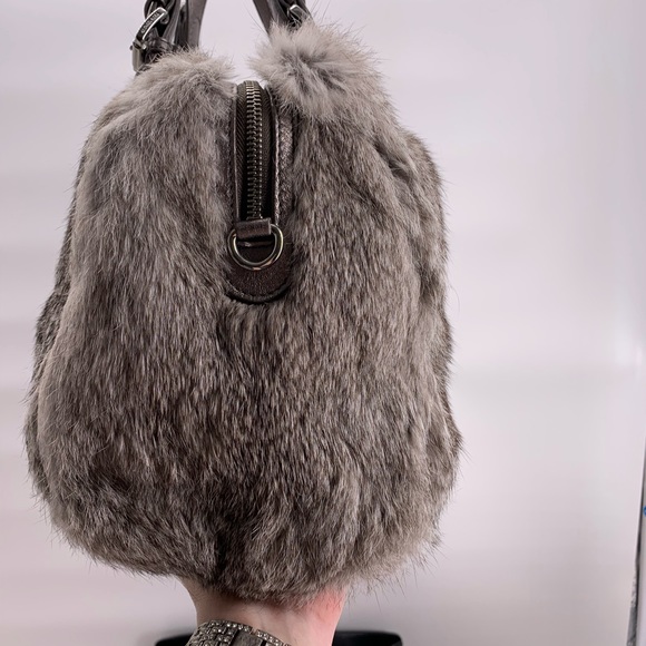 SOLD - MICHAEL KORS LUXURIOUS SILVER RABBIT FUR SATCHEL - Picture 2 of 8